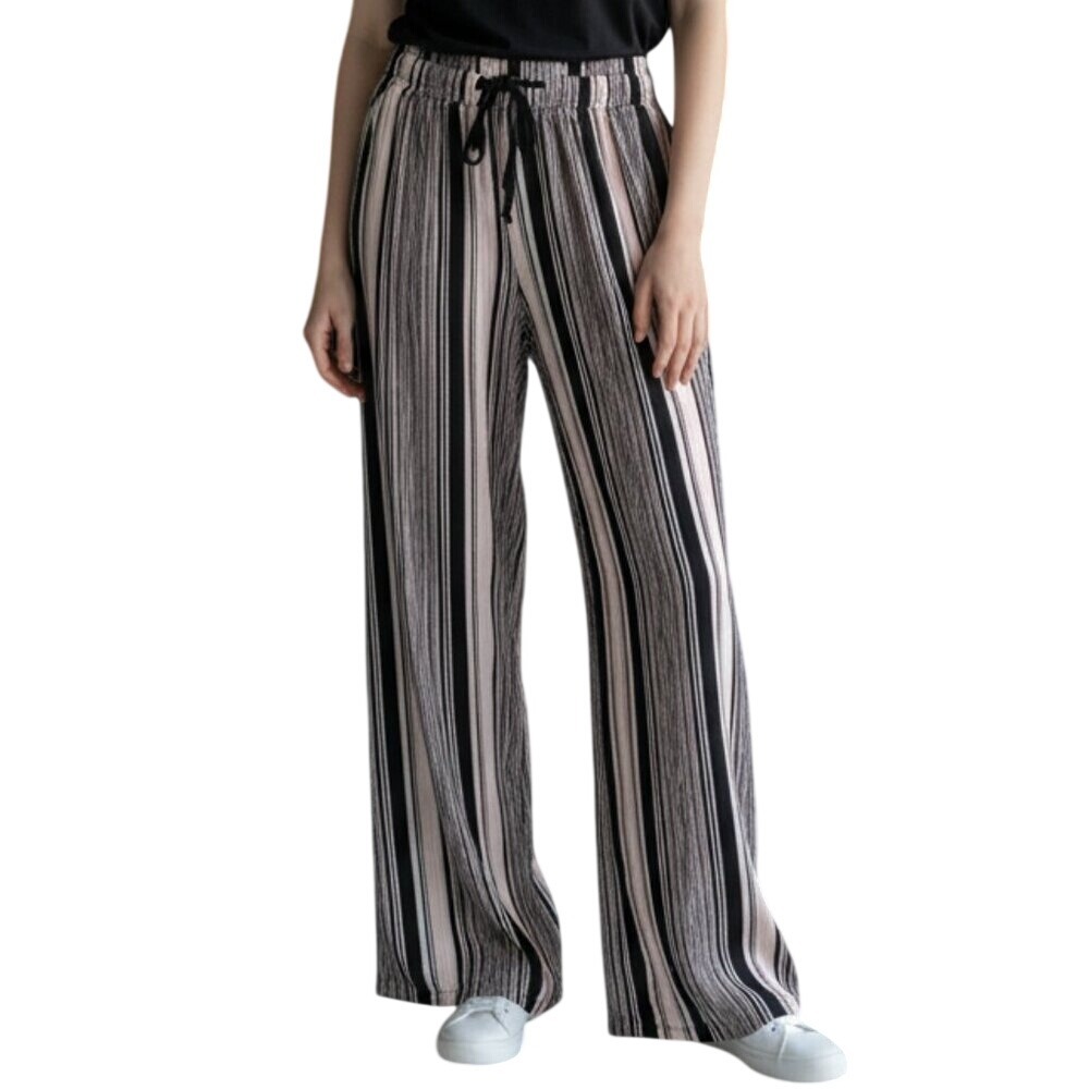 Soho Pants Womens Medium Black Striped Wide Leg Rayon Drawstring Casual Boho